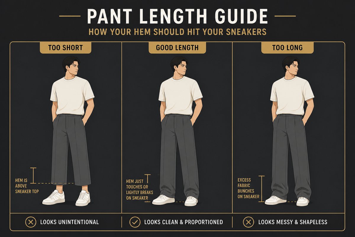 Wide pants hem length comparison